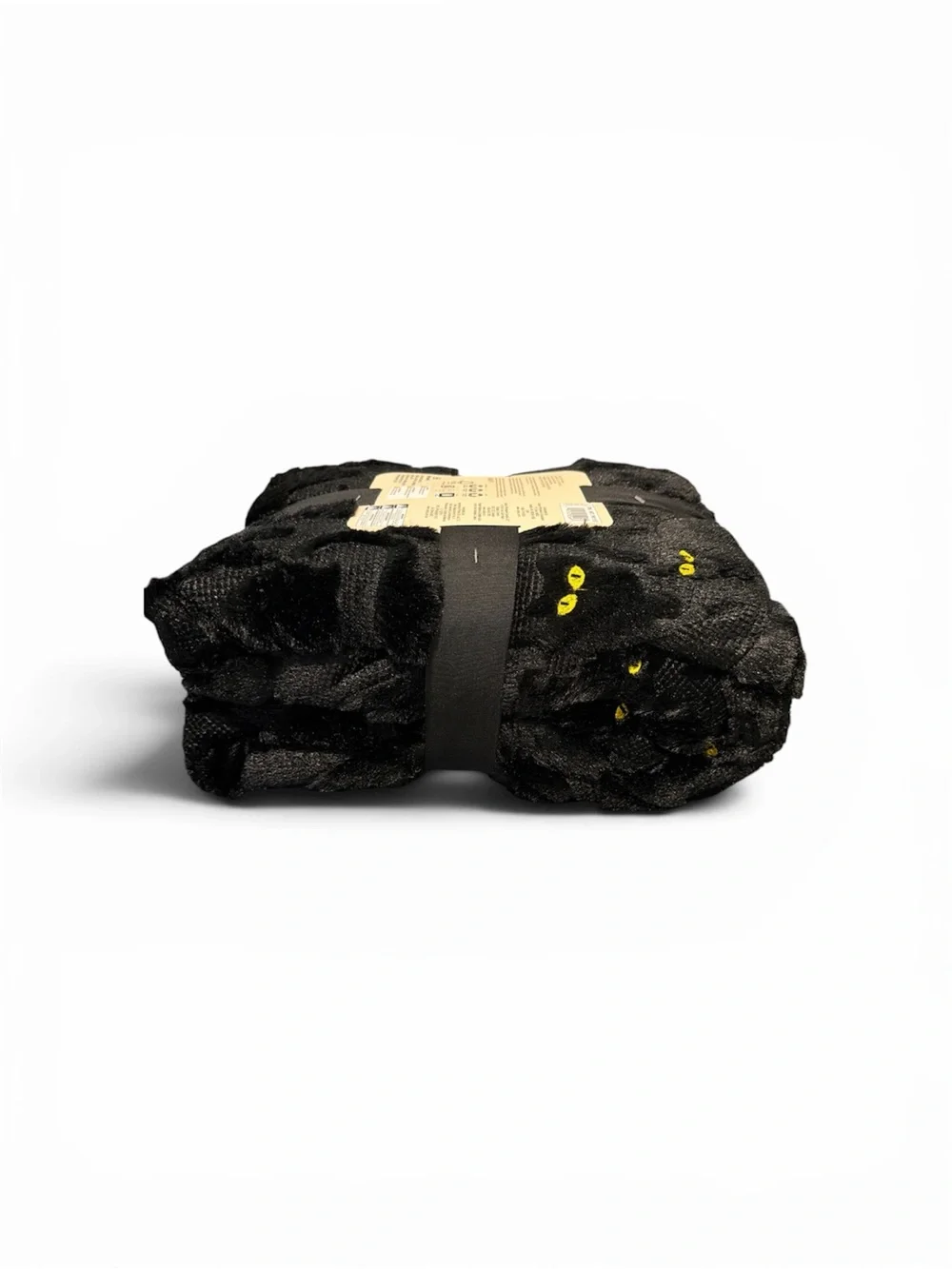 Northwest Black Faux Fur Throw with Yellow Cat Eye Embroidery